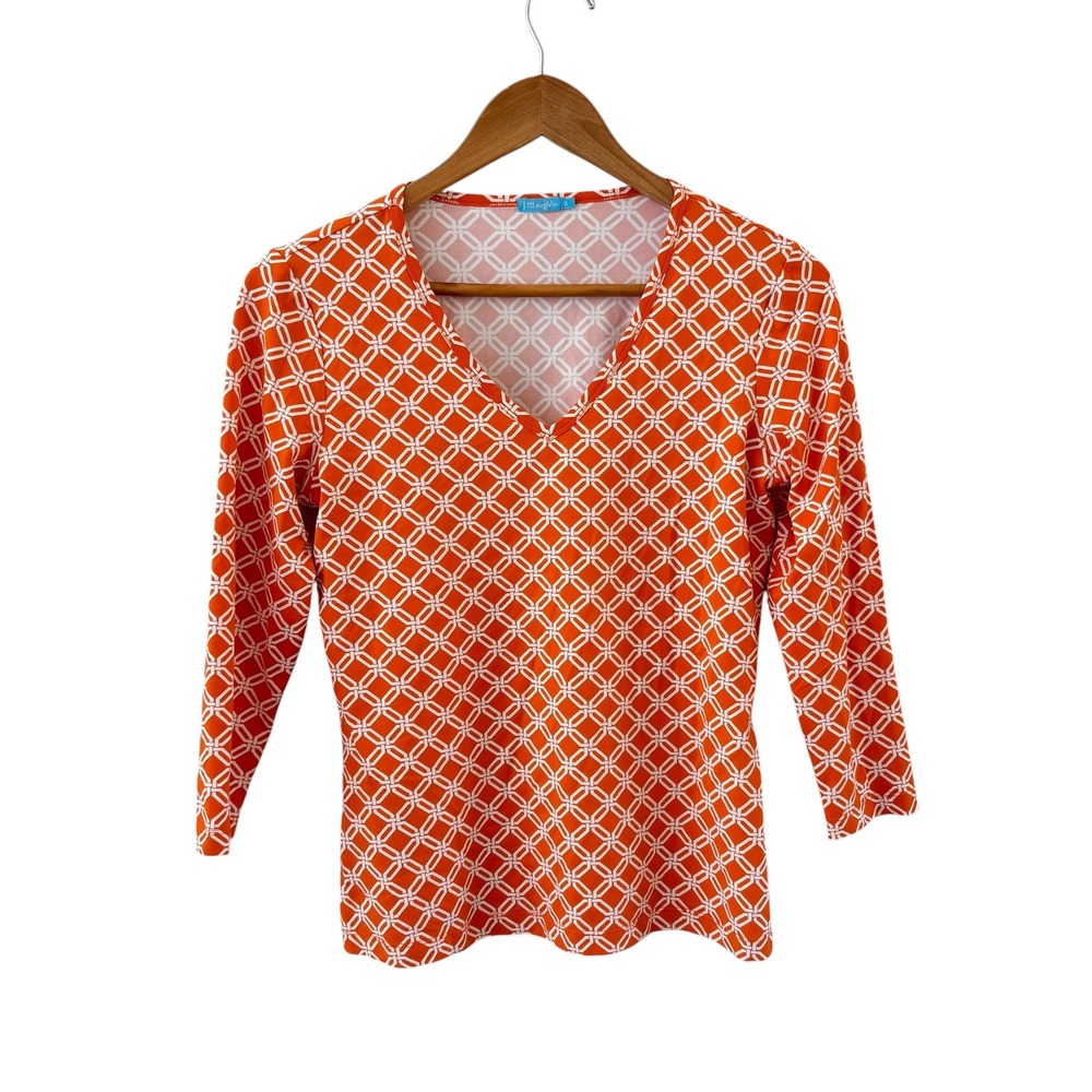 J. McLaughlin Catalina Cloth Top Womens S Orange White Geometric Preppy